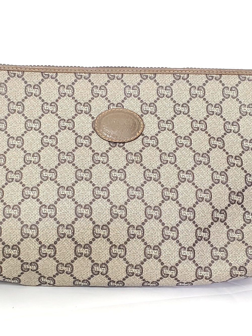 Gucci Toiletry Bag Beige Monogram Cosmetic Pouch with Tan Trim